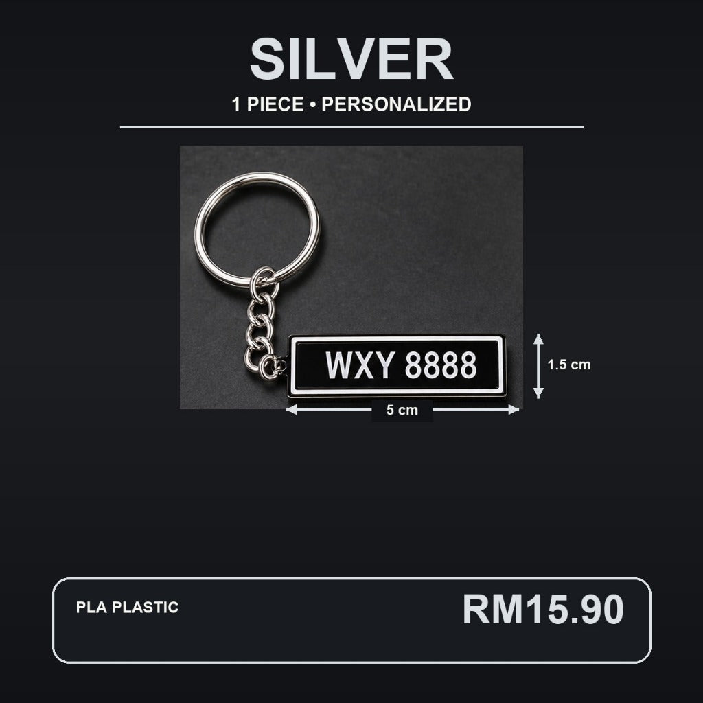 Silver keyring option - custom car plate keychain