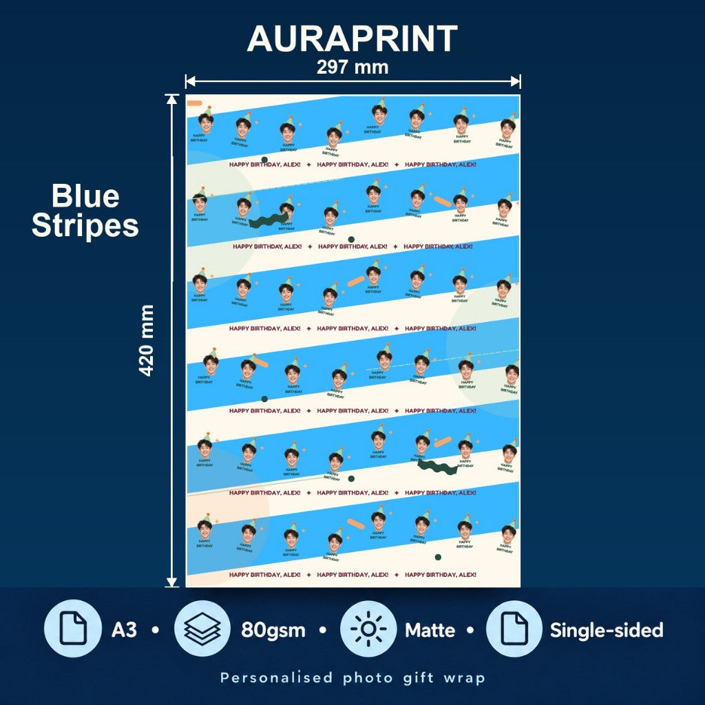 Blue Stripes - Auraprint personalised gift wrap