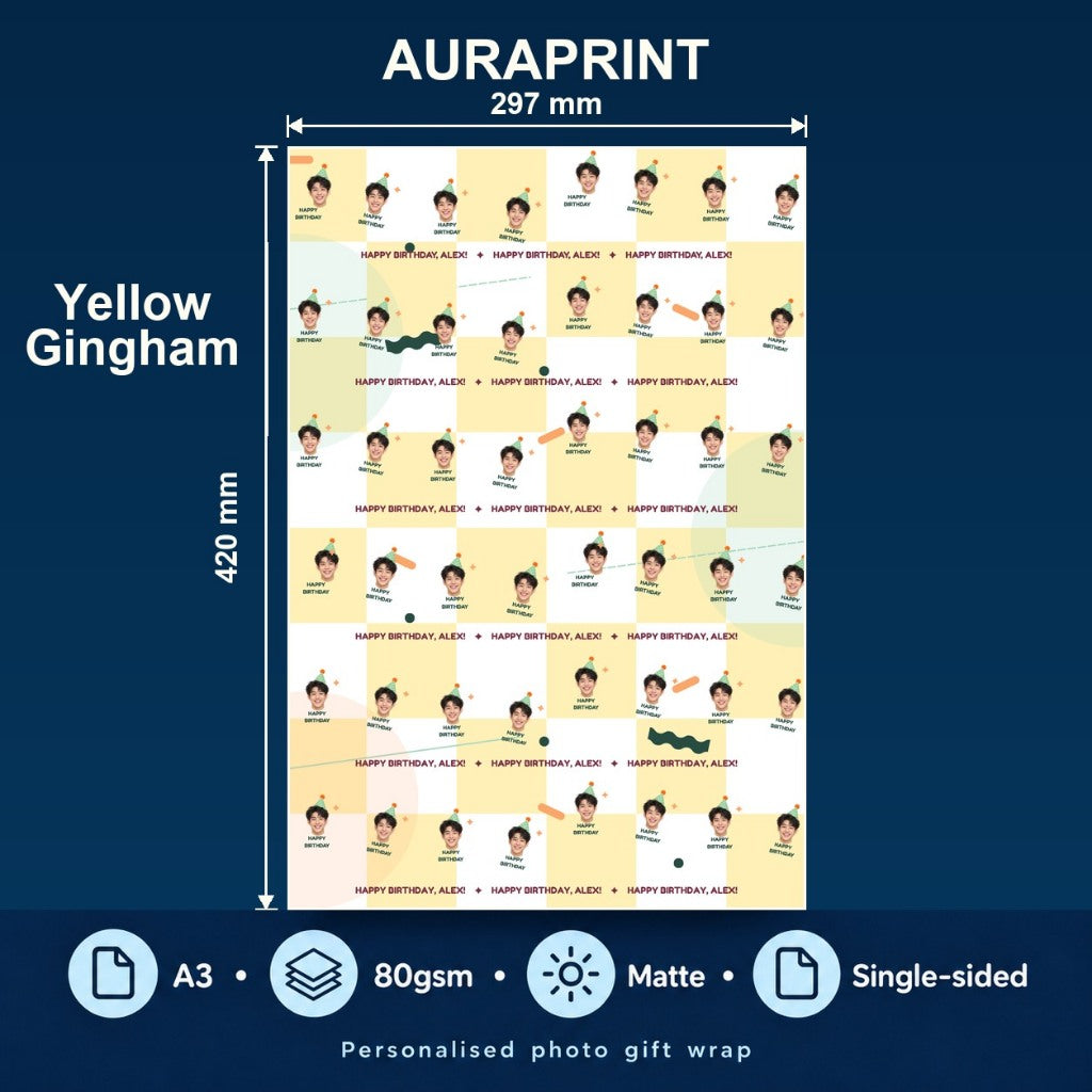 Yellow Gingham - Auraprint personalised gift wrap
